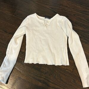 Casual white brandy long sleeved shirt withh waffle net pattern